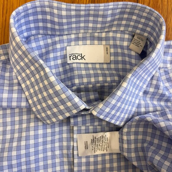 Nordstrom Rack Men's Blue Gingham Long Sleeve Dress Shirt, 34/35 - Picture 3 of 3